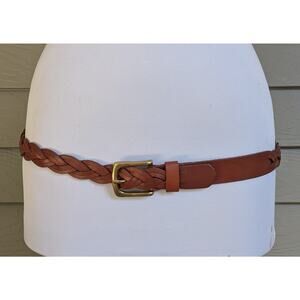 American Eagle Womens Brown Leather Braided Brass Buckle Belt Size M - up to 36"